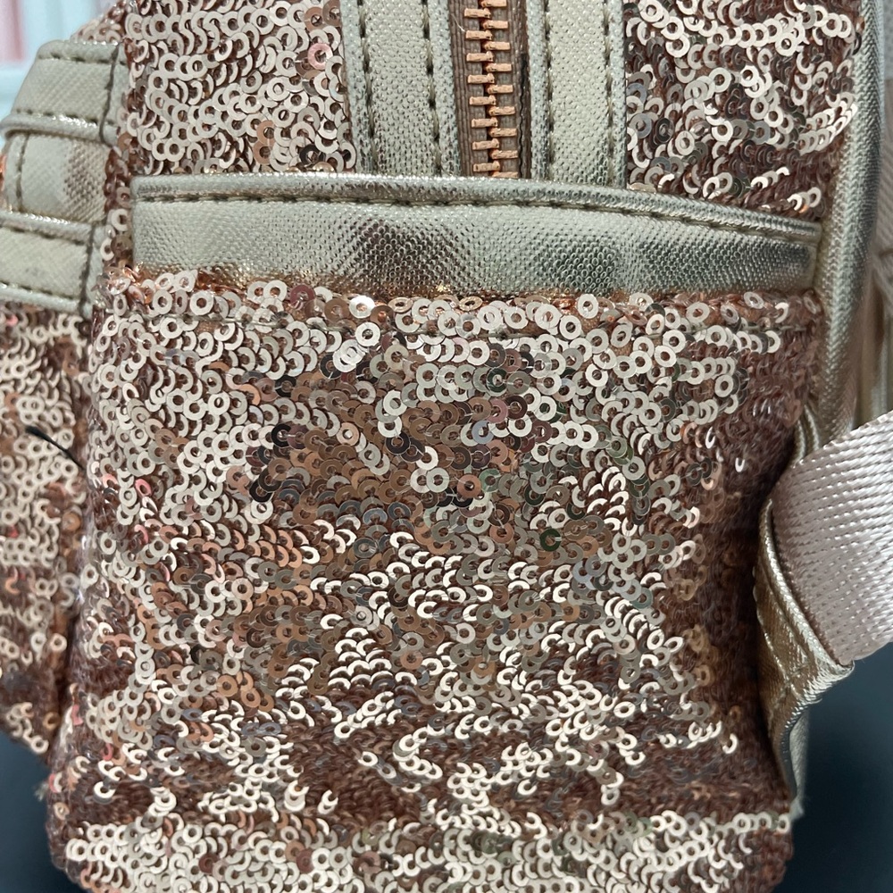 Disney Parks Loungefly Sequined Rose Gold Mini Backpack Minnie Mouse Ears NWT - Picture 3 of 4